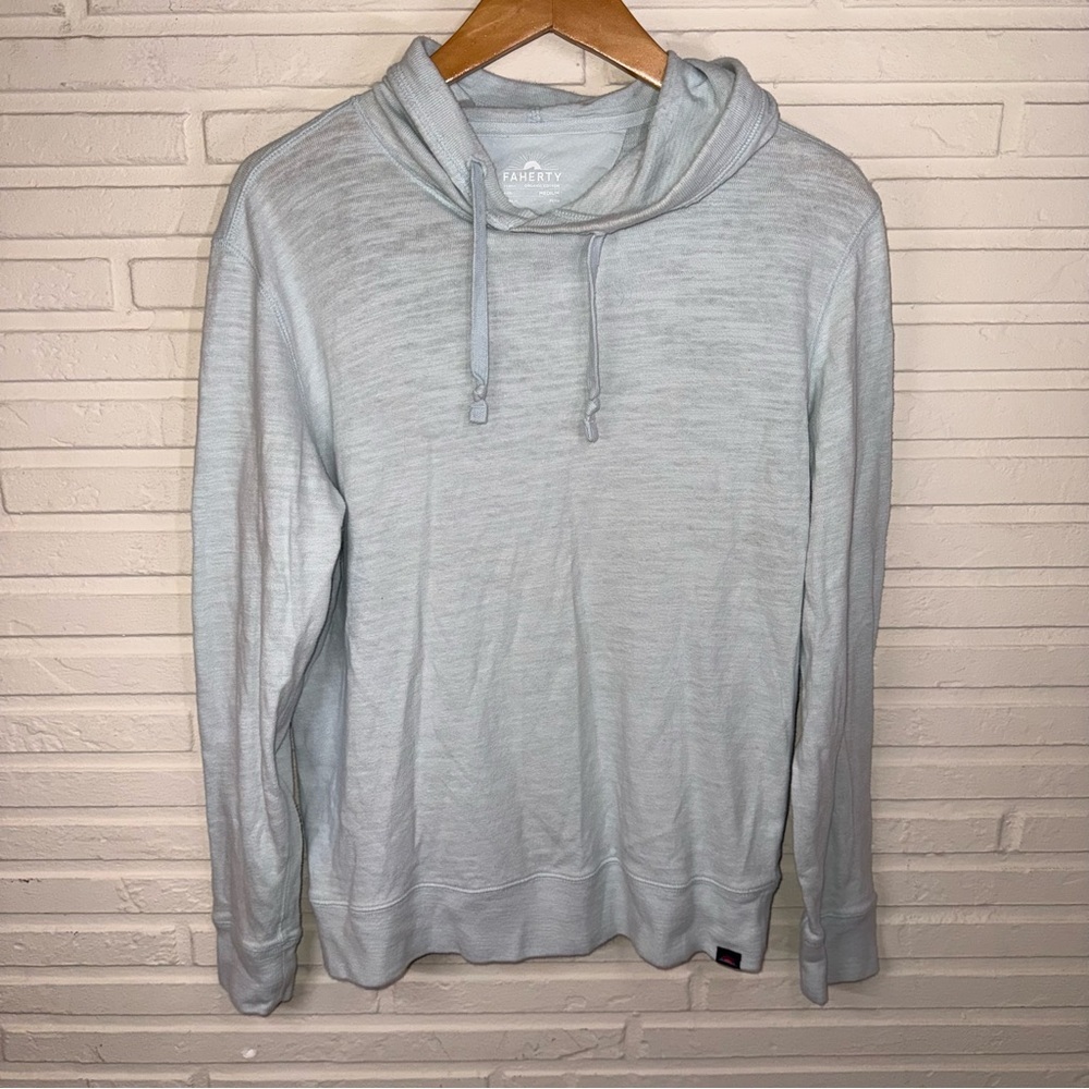 Faherty Light Blue Organic Cotton Pullover Hoodie, Women’s Size Medium